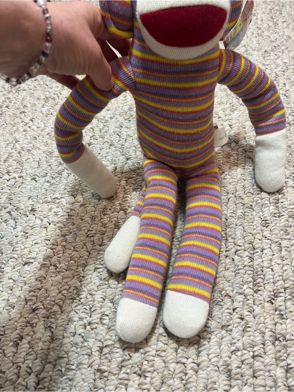 Striped Purple & Yellow Sock Monkey Plush Toy - Unbranded NWT rare vintage - Picture 4 of 11